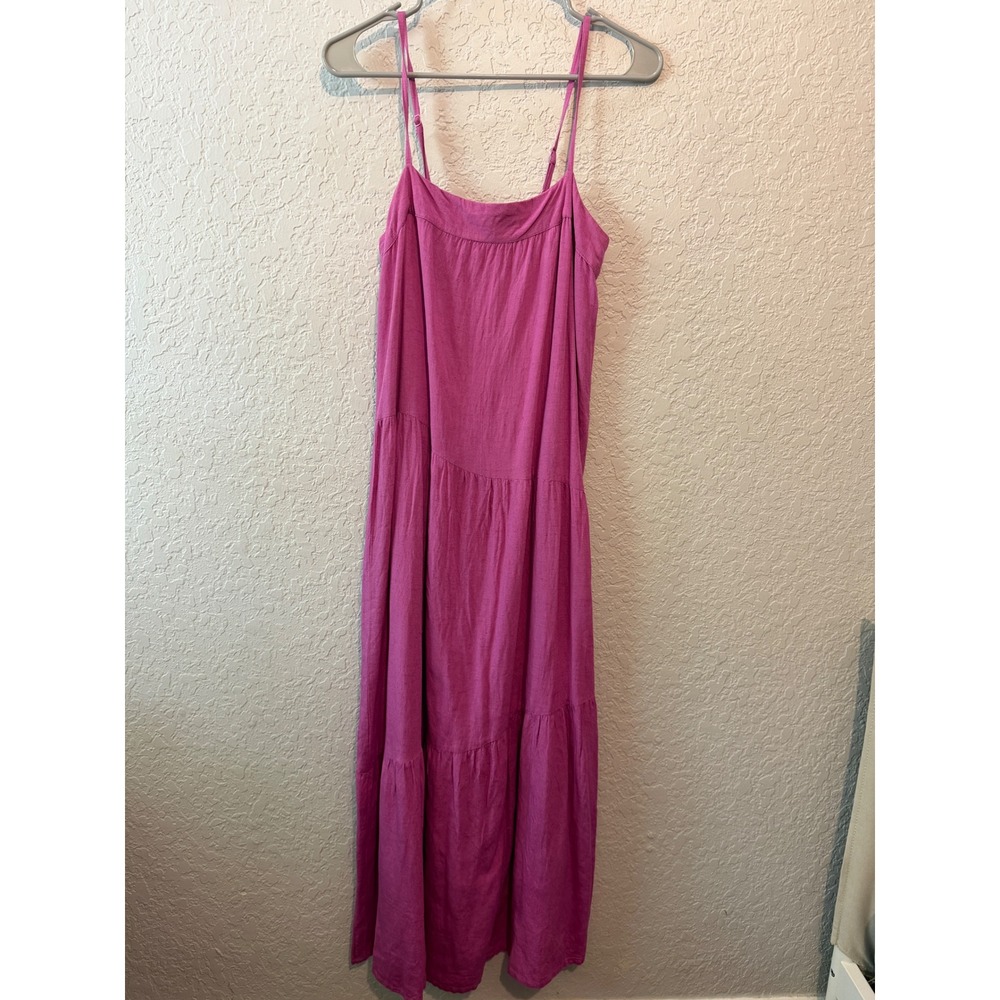 Sim & Sam Tiered Maxi Dress Small Pink Boho Summer Linen Blend